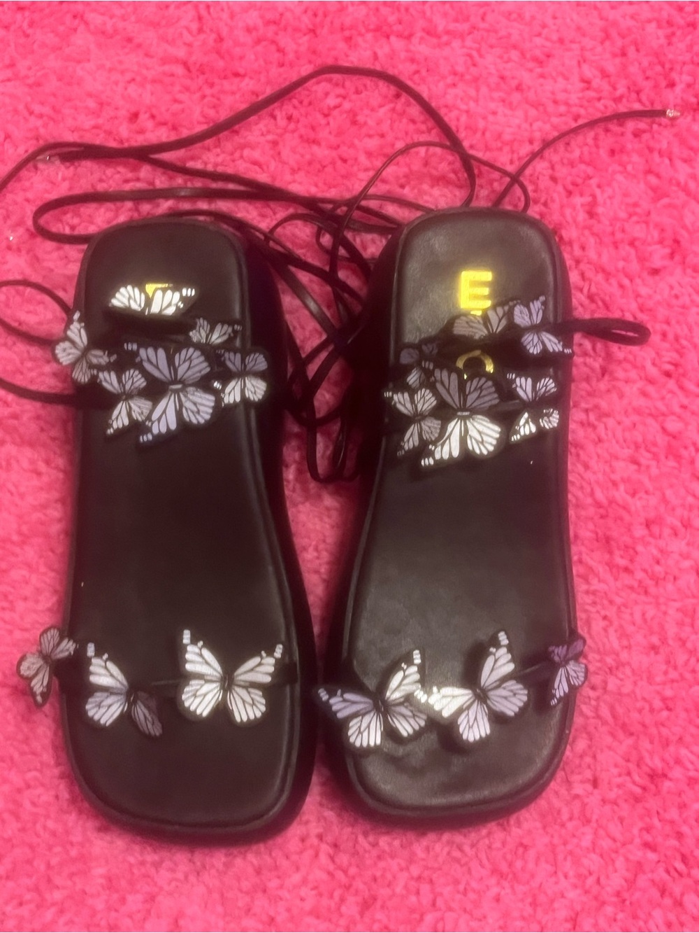 EGO Black Butterfly Lace-Up Sandals with White Accents